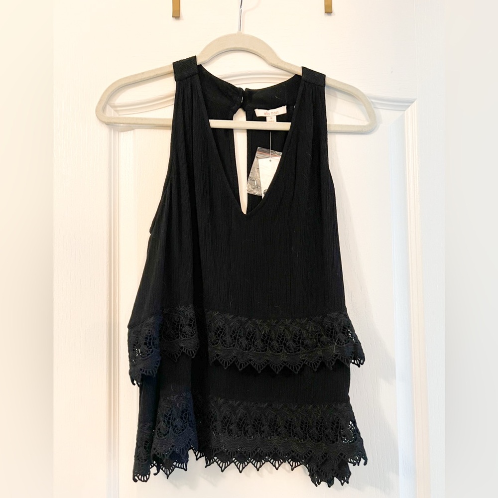 NWT Ella Moss Black Lace Flowy Tank Top | Keyhole Back | Boho | Size M